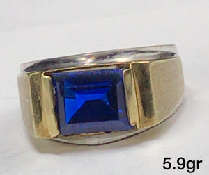 10K Gold Men Square Sapphire Ring