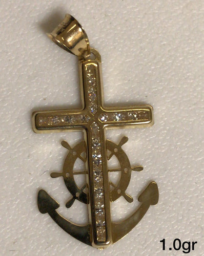 10K Gold Anchor Cross Pendant