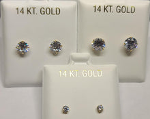 Load image into Gallery viewer, 14K Gold Round Zirconia Stud Earrings
