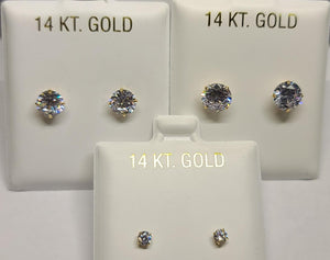 14K Gold Round Zirconia Stud Earrings