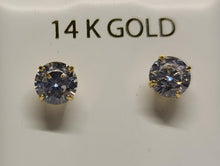 Load image into Gallery viewer, 14K Gold Round Zirconia Stud Earrings