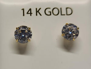14K Gold Round Zirconia Stud Earrings