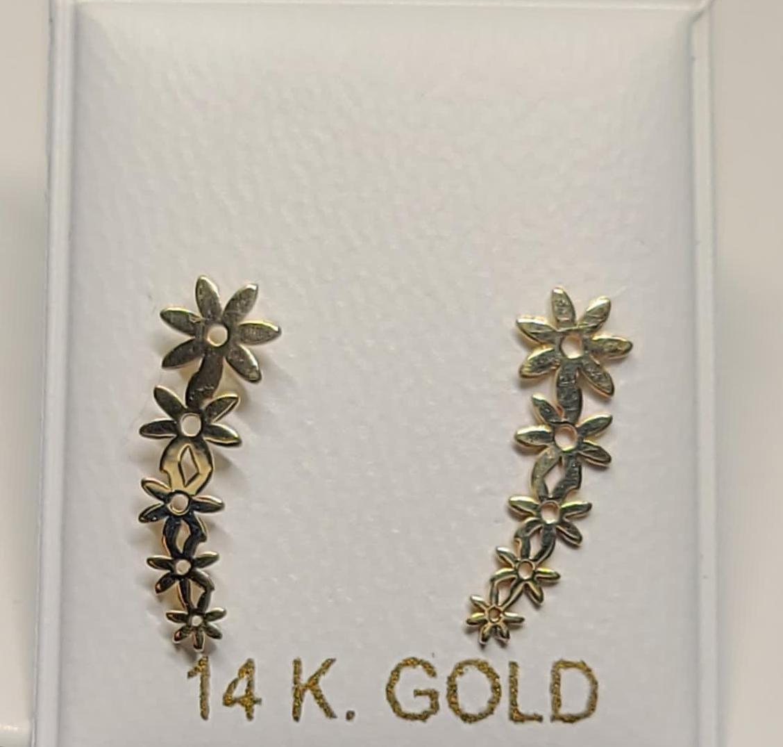 14K Gold Flower Dangle Stud Earrings