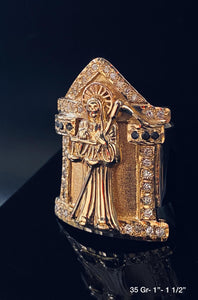 Santa Muerte With Capilla Diamond Ring 10k Solid Gold
