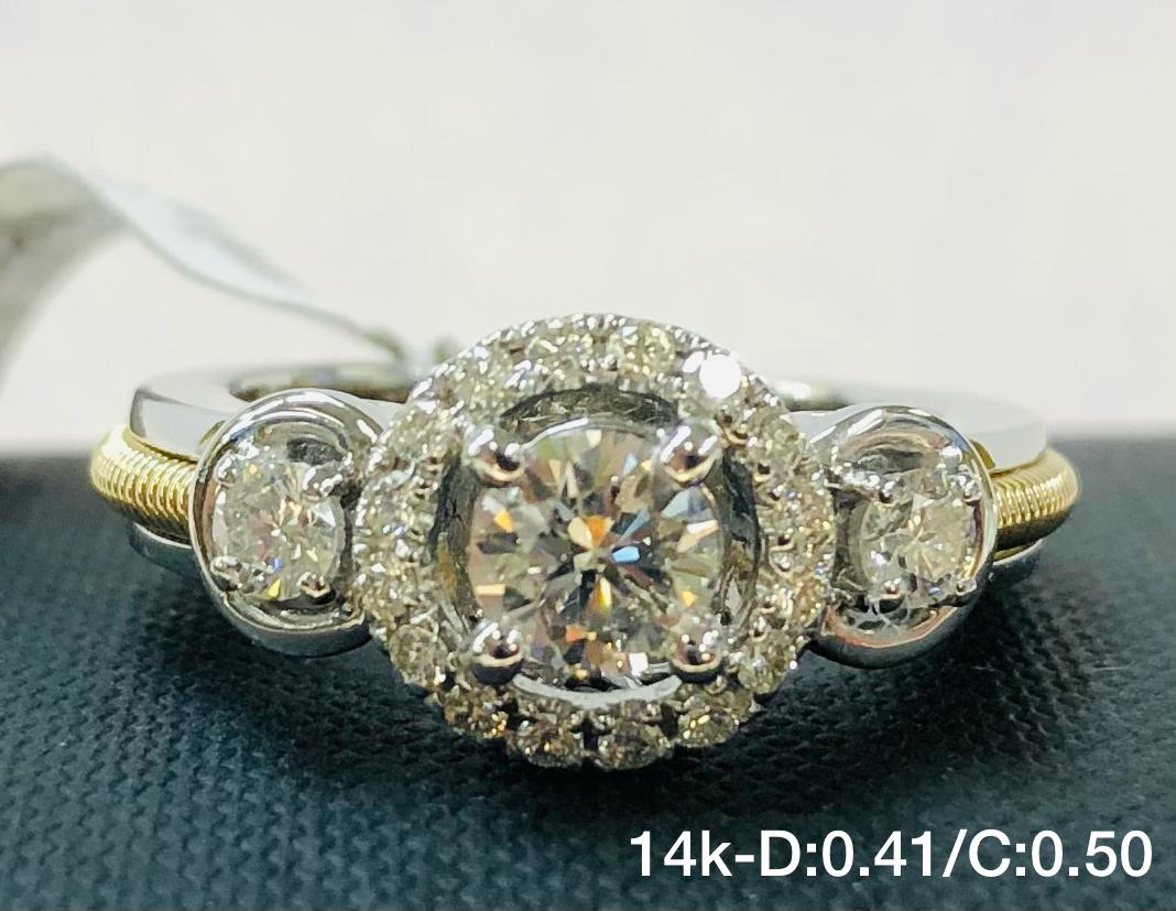 .91Ct Three Stone Round Diamond Cut Two-Tone Engagement Ring in 14K Gold