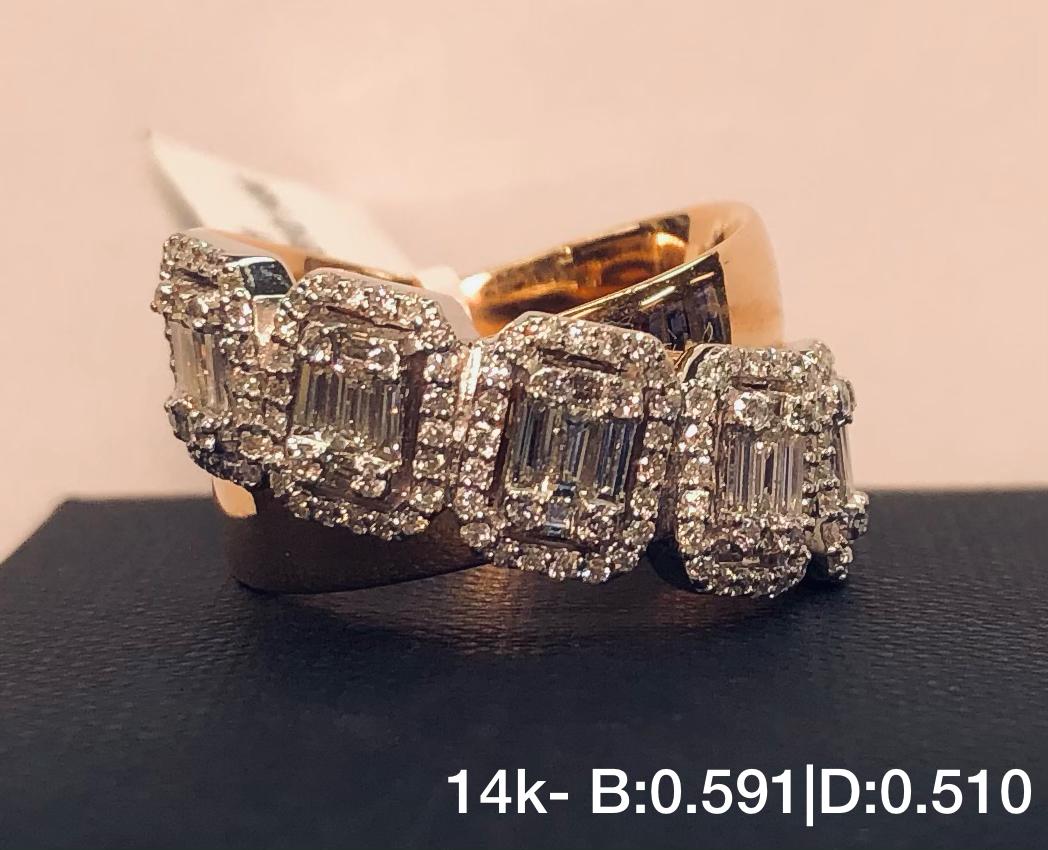 .519Ct Diamonds And .591Ct Baguettes Women's Crisscross Ring In 14k Yellow Gold