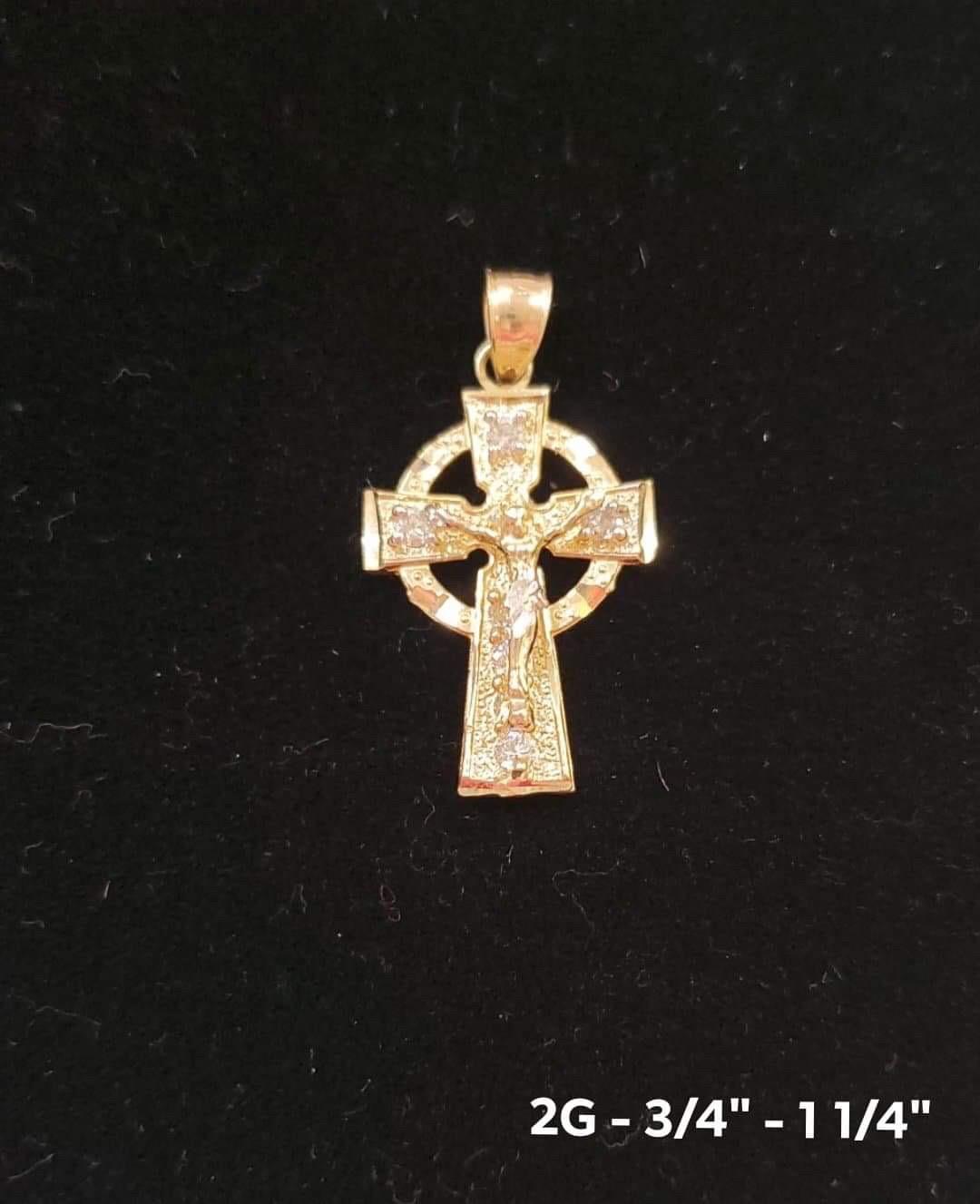 Crucifix with stones pendant 10K solid gold