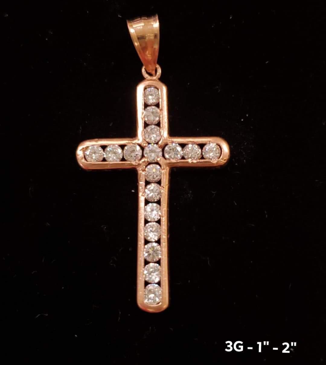Cross with stones pendant 10K solid rose gold