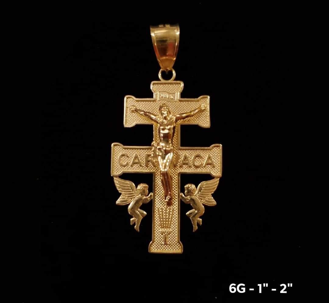 Caravaca Double Cross pendant 10K solid gold