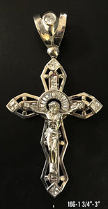 Crucifix with stones pendant 10K solid white gold