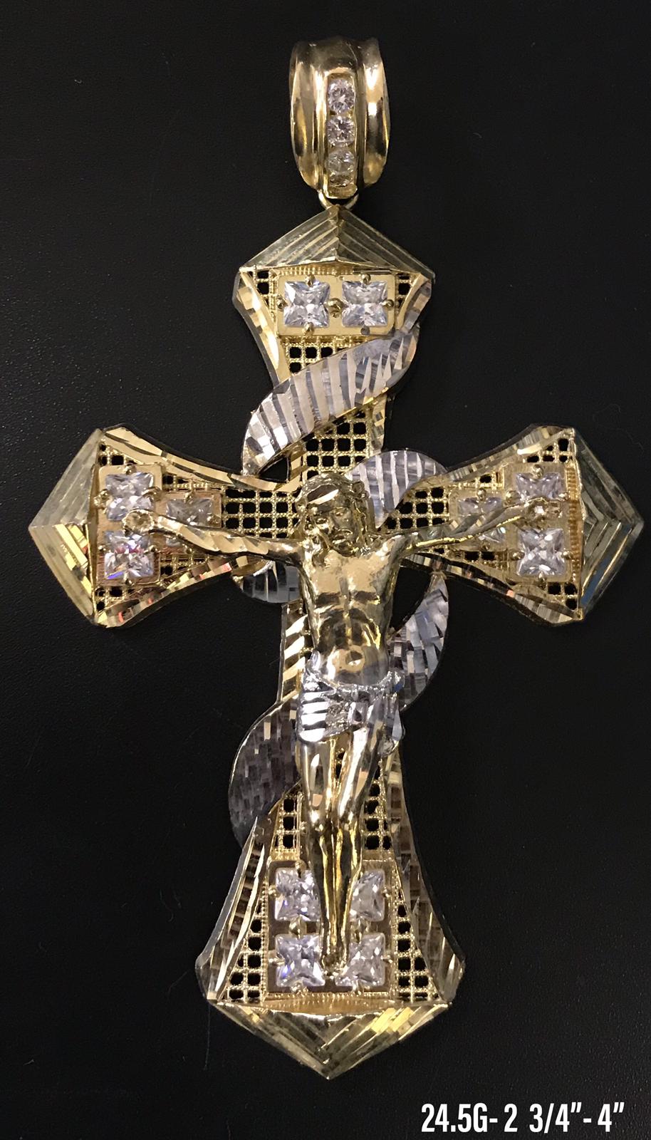 Crucifix with stones pendant 10K solid gold