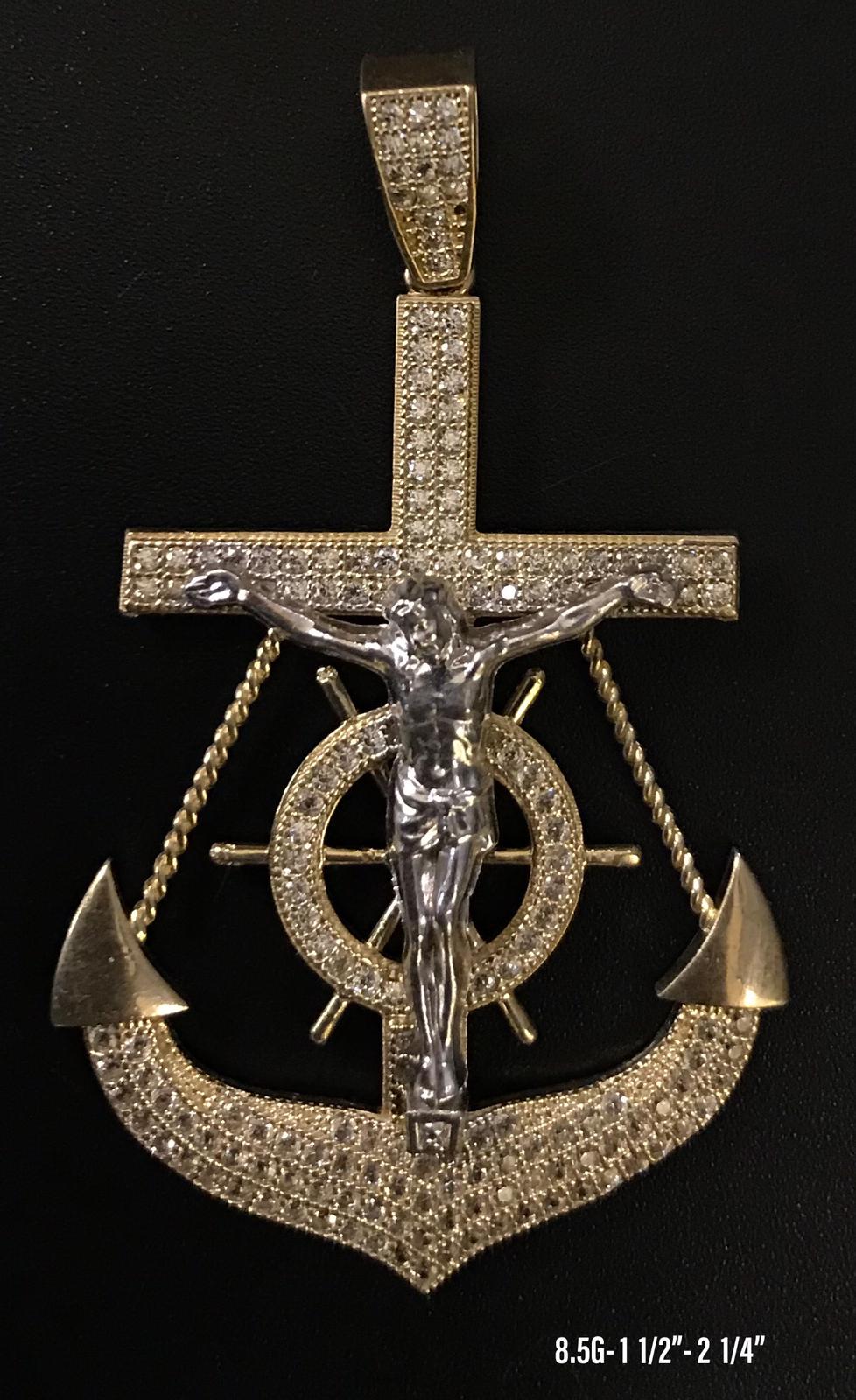Anchor Crucifix with stones pendant 10K solid gold