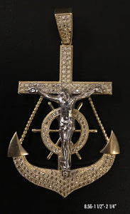 Anchor Crucifix with stones pendant 10K solid gold