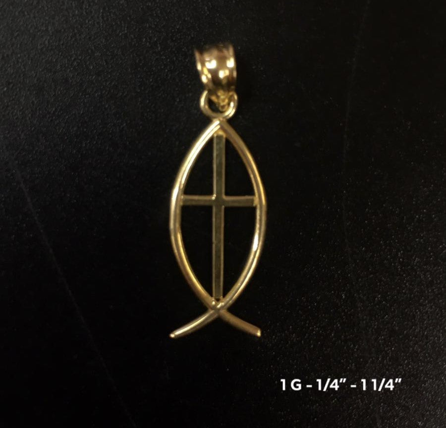Christian Fish with cross pendant 10K solid gold