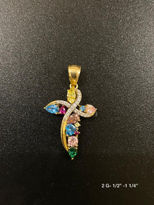 Colorful Cross with stones pendant 10K solid gold