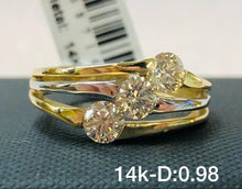 Load image into Gallery viewer, .98CT Swirl Three Stone Diagonally Set Diamond Ring In 14K Yellow Gold