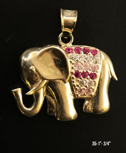 Elephant with stones pendant 10K solid gold