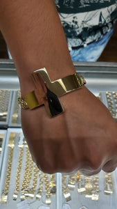 10k Yellow Gold Custom Sideways Cross Chino Bar Bracelet