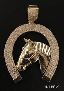 Horse head with horseshoe pendant 10K solid gold
