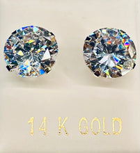Load image into Gallery viewer, 14K Large white CZ stud earrings