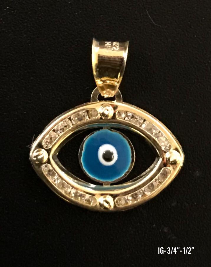 Evil Eye with stones pendant 10K solid gold