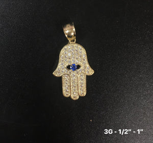 Hamsa with stones pendant 10K solid gold