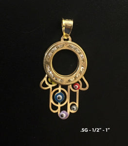 Hamsa with stones pendant 10K solid gold