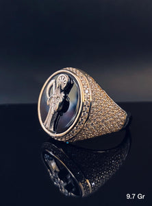 Santa Muerte With Stones Ring 10k Solid Gold