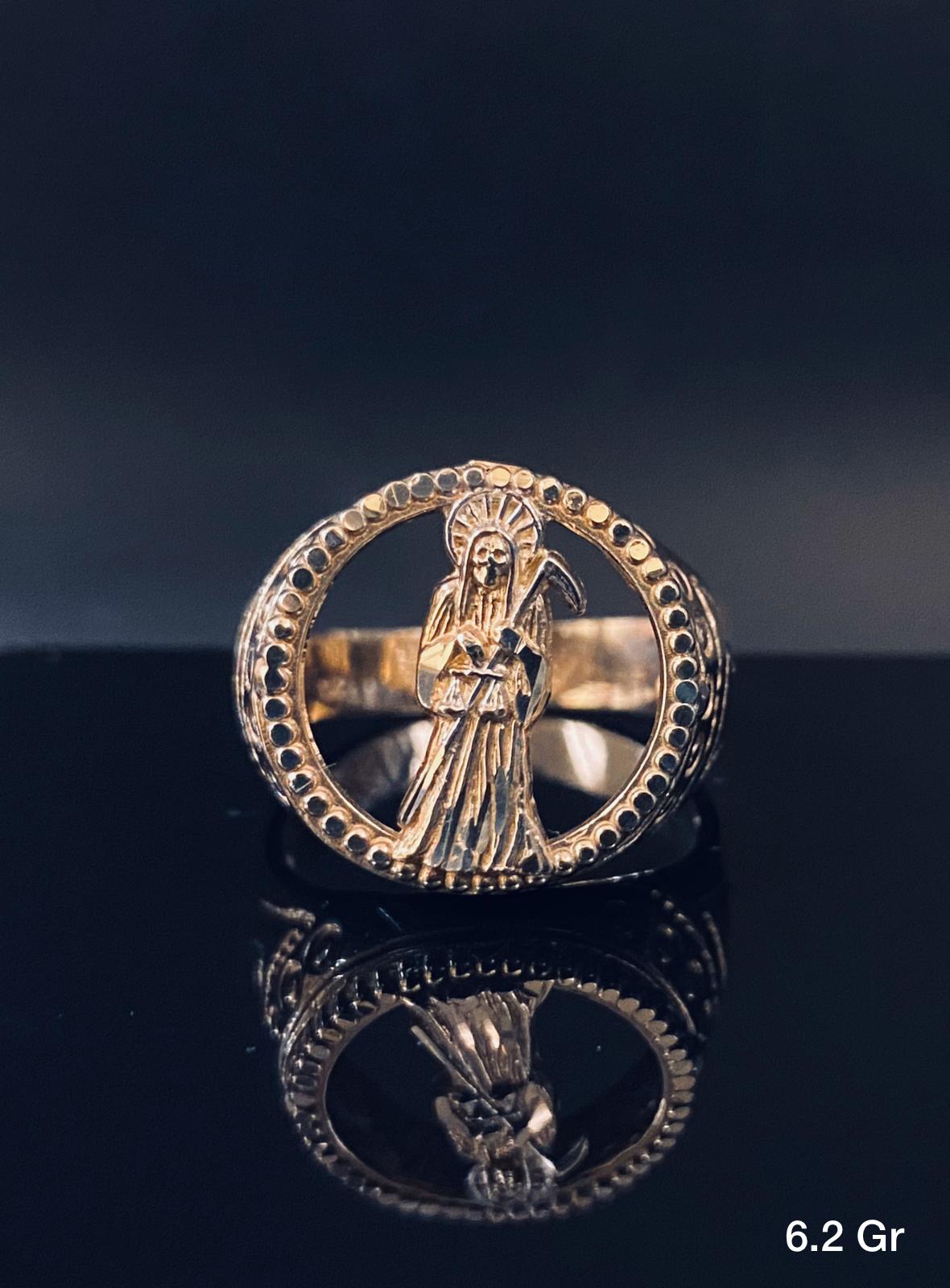 Santa Muerte With Stones Ring 10k Solid Gold