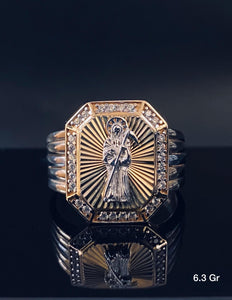 Santa Muerte with stones ring 10K solid gold