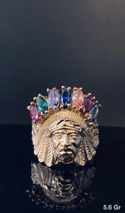 Native American Head with colorful stones ring 10K solid gold