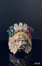 Load image into Gallery viewer, Native American Head with colorful stones ring 10K solid gold