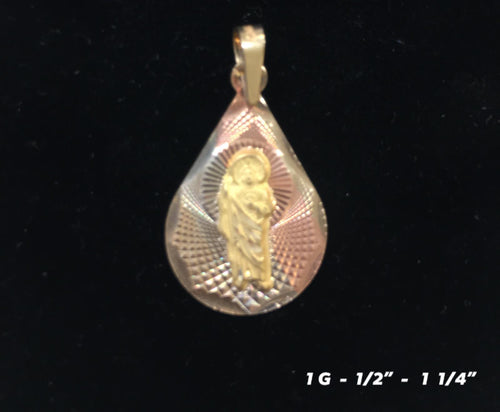 Tri-color Saint Jude pendant 10K solid gold