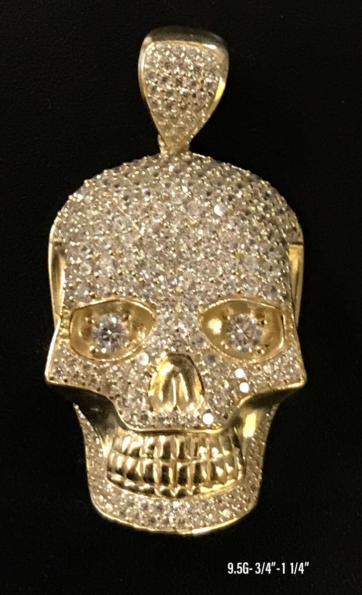 Skull with stones pendant 10K solid gold