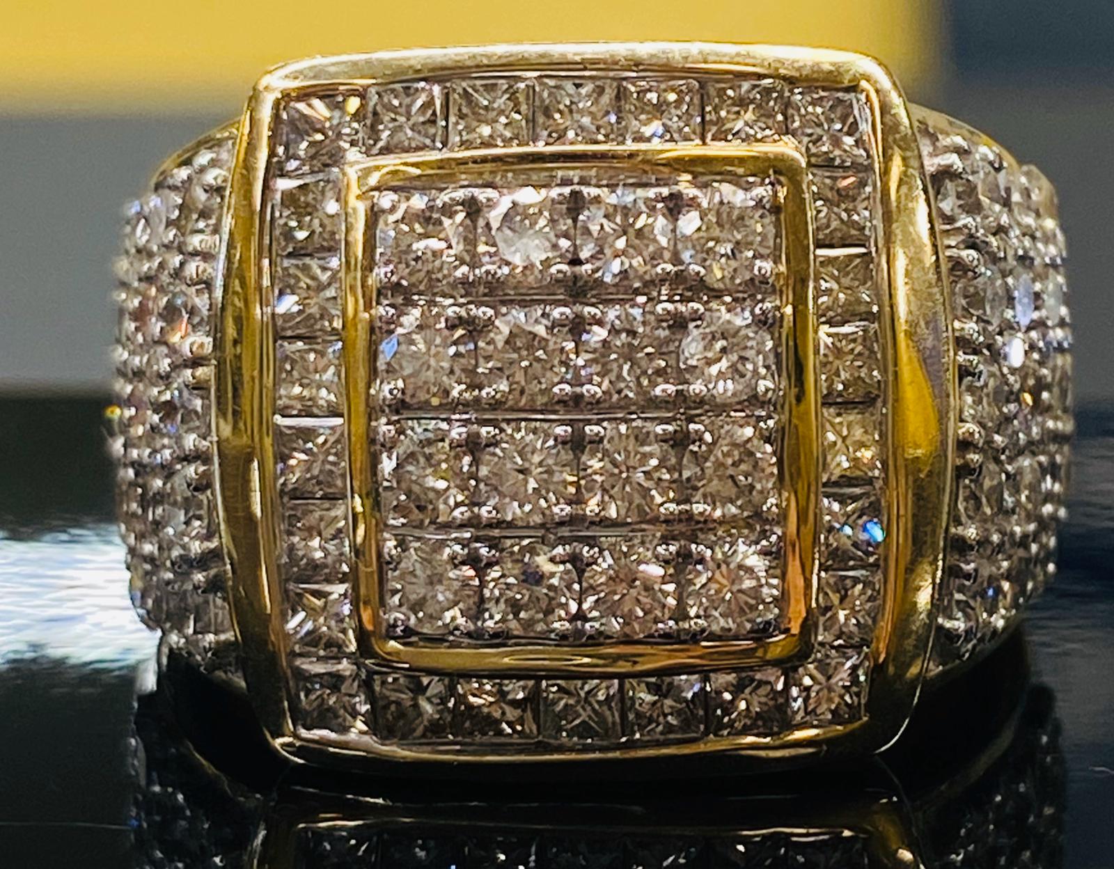 3.25Ct 10K Yellow Gold Squared Men's Diamond Ring