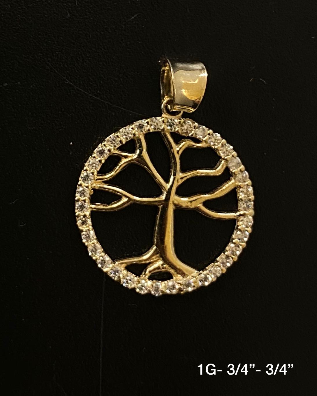 Tree of life with stones pendant 10K solid gold