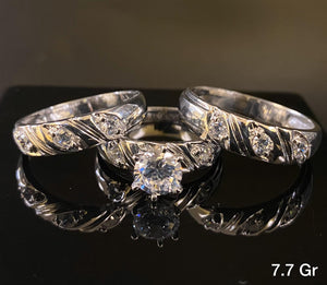 Trio Ring Set with CZ stones 10K Solid White Gold
