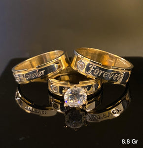 Trio Ring Set with "Forever" engraved 10K Solid Gold