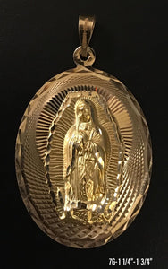 Tri-Color Virgin Mary oval frame pendant 10K solid gold